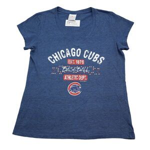 5TH Ocean Shirt Womens L Blue Chicago Cubs Short Sleeve VNeck Knit Casual Tee